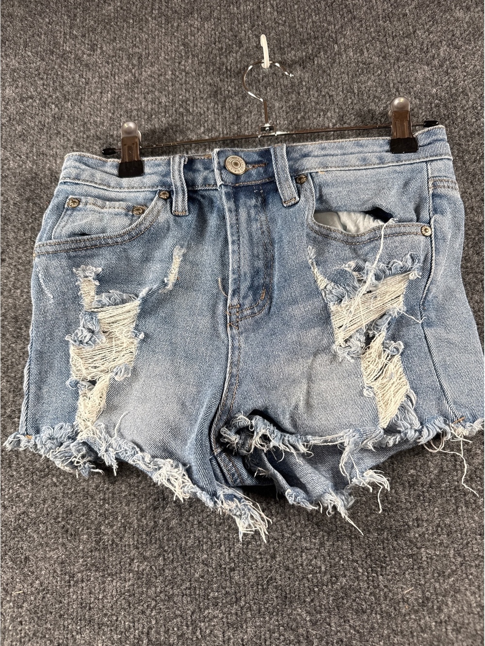 Almost Famous Denim Shorts Womens 3 Blue Distressed Ripped Cutoff Frayed Y2K